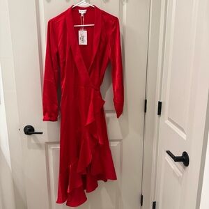 Lucy Paris Arabella Red Wrap Dress Size M NWT Ruffle Asymmetrical Party